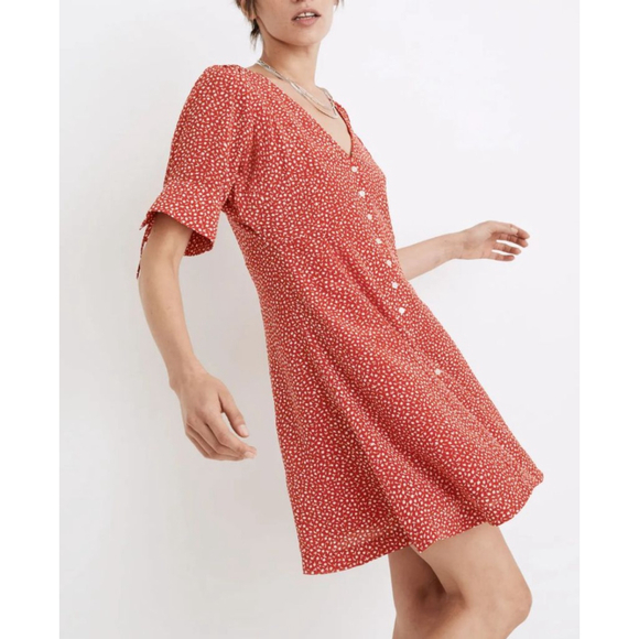 Madewell Dresses & Skirts - Women's Madewell Red & White Floral Silk Button-Front Mini Dress Size 4 (S)
